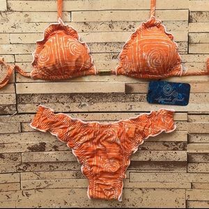 Orange and white ruffle edge reversible bikini. From Brazil!!!